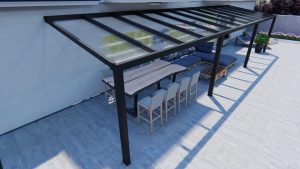 Benelux Veranda  11,40 mt x  2,50 mt – Zwart – Helder Polycarbonate